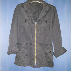 𝕋ℕ𝔸 Black Cinched Collared Zip Up Jacket! Sz L